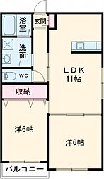 キミヱ学研都市レジデンス 2LDKの間取図画像