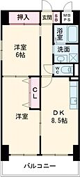 ボヌールヴィラ中百舌鳥 2DKの間取図画像