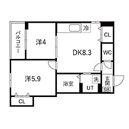 F asecia Kuulei 2DKの間取図画像
