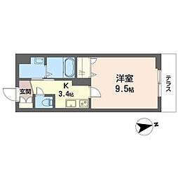 シャーメゾンオーク八戸ノ里 1Kの間取図画像