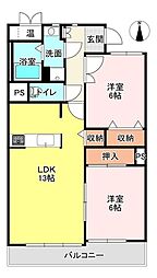 レジデンス一宮 2LDKの間取図画像