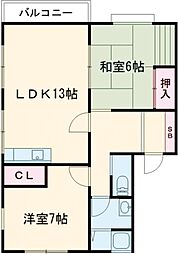 ヴァンベール瀬高1 2LDKの間取図画像