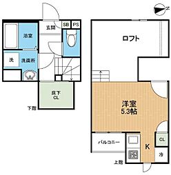 CB坪井クレアール 1Kの間取図画像