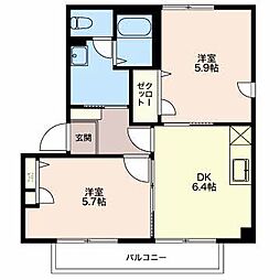 バリュージュトラウムA 2DKの間取図画像