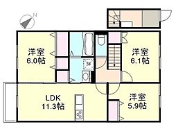 コーポアズ D棟 3LDKの間取図画像