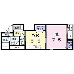 フラット黒門 1DKの間取図画像