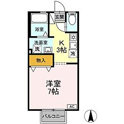 プリシェール平田A 1Kの間取図画像