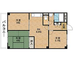 天王タウンハイツ 3DKの間取図画像