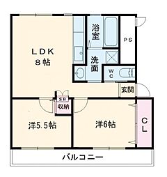 高津橋農住団地A棟 2LDKの間取図画像