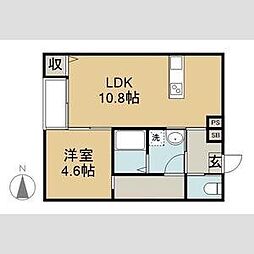 宮崎市大工3丁目アパート 1LDKの間取図画像