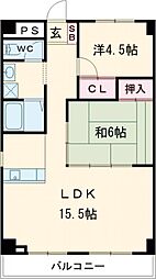 サンハイツ大和第2 2LDKの間取図画像