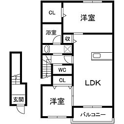 草加市青柳8丁目アパート 2LDKの間取図画像