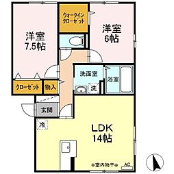 ピュアタウンA棟 2LDKの間取図画像