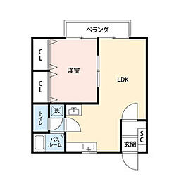 ニューシティ丸山A 1LDKの間取図画像