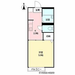サンオーシャン 1Kの間取図画像