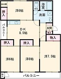 ヴィラナリー小倉南E 4DKの間取図画像
