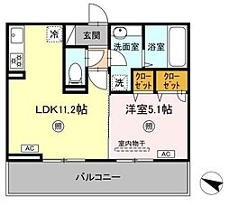 TORISIA古閑 1LDKの間取図画像