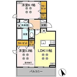 (仮称)DーROOM東京塚 2LDKの間取図画像
