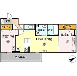 ペルへ尾上 2LDKの間取図画像