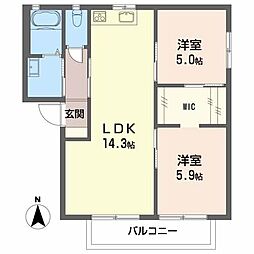 グリーンハイツSSA 2LDKの間取図画像
