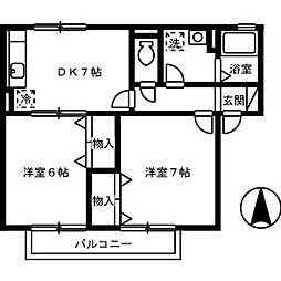 セジュール明神 2DKの間取図画像