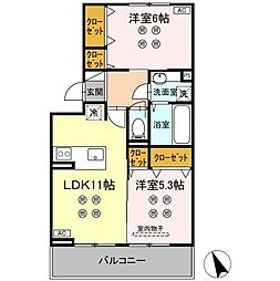 (仮称)DーROOM東京塚 2LDKの間取図画像