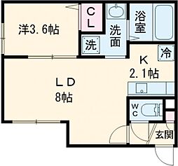 仮)千歳市清流2丁目AP 1LDKの間取図画像