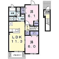 ラ・ルーチェB 2LDKの間取図画像