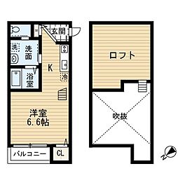 カーサ箱崎 ワンルームの間取図画像