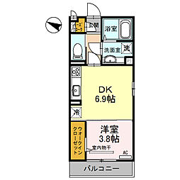 ボンシャンス薫風A 1DKの間取図画像