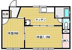 コーポラススズキ 2Kの間取図画像