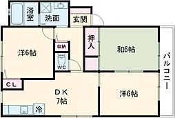 フォンテーヌ宮ノ陣3C 3DKの間取図画像