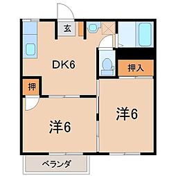 メゾンローズB 2DKの間取図画像