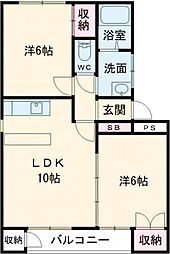シルクハイツB 2LDKの間取図画像