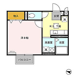 パセオプラシード角田B棟 1Kの間取図画像