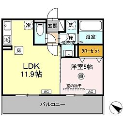 ベルイール B棟 1LDKの間取図画像