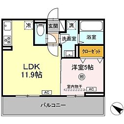 ベルイール B棟 1LDKの間取図画像