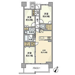 プラウドシティ新川崎 3LDKの間取図画像