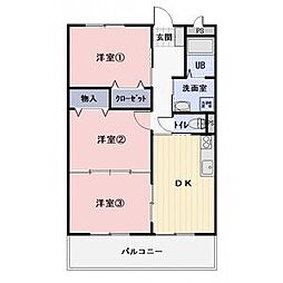 ワイエスハイツ東 3DKの間取図画像
