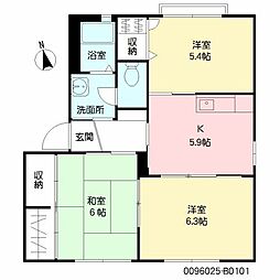 バリュージュ大我B 3Kの間取図画像