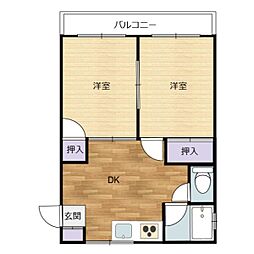 リバーサイド堀川 2DKの間取図画像