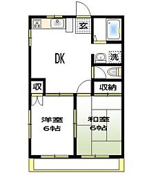 第2大野マンション 2DKの間取図画像