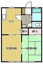 サンライフ中村B棟 2DKの間取図画像