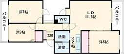 サントアリオ・デ恵み野 3LDKの間取図画像