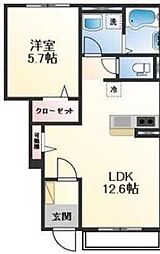 姫路市白鳥台3丁目アパート 1LDKの間取図画像