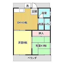 豊明ハイツ 2DKの間取図画像