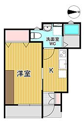 レセナ湊東2 1Kの間取図画像