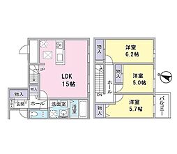 越谷市大沢3丁目アパート 3LDKの間取図画像