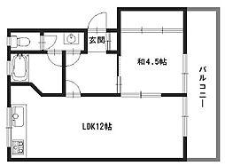 北山マンション 1LDKの間取図画像