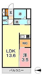 メゾンアルベロ 1LDKの間取図画像